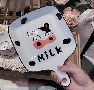 手柄盘 奶牛印花