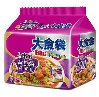 康师傅 大食袋 老坛酸菜牛肉面 5连包