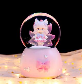 九尾狐水晶球摆件音乐八盒 粉色